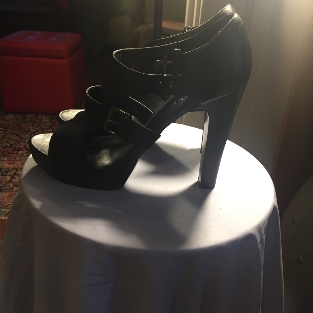 Ralph Lauren buckle ankle strap platform heels